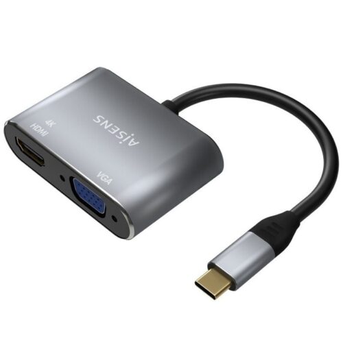 art_ais-adp20a109-0627_1-2 Conversor Aisens A109-0627/ HDMI Hembra - VGA Hembra - USB Tipo-C Macho/ 15cm/ Gris