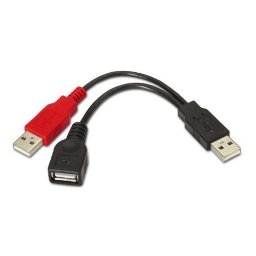 art_ais-cab20a101-0030_1-1 Cable USB 2.0 + Alimentación Aisens A101-0030/ USB Hembra + USB Macho - USB Macho/ Hasta 2.5W/ 60Mbps/ 15cm/ Negro/ Rojo