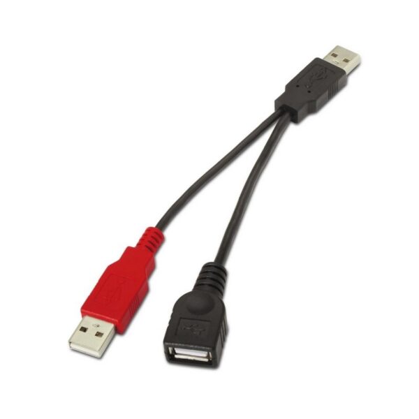 art_ais-cab20a101-0030_2 Cable USB 2.0 + Alimentación Aisens A101-0030/ USB Hembra + USB Macho - USB Macho/ Hasta 2.5W/ 60Mbps/ 15cm/ Negro/ Rojo