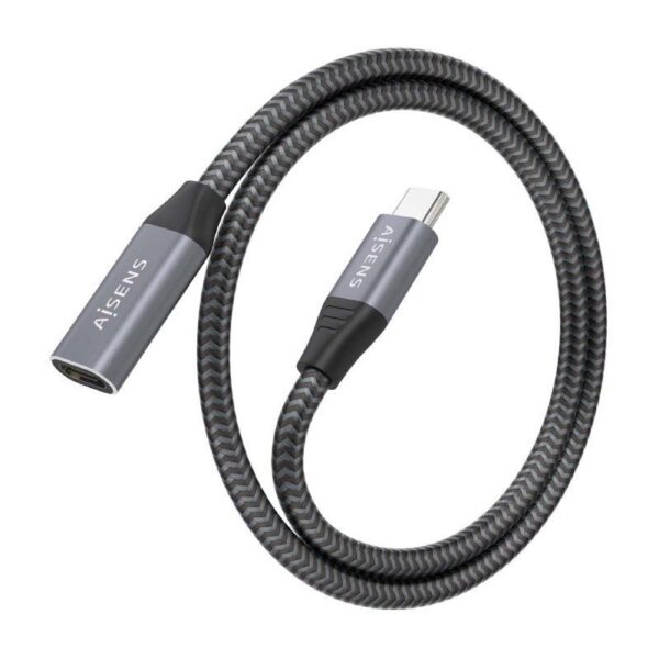 art_ais-cab20a107-0761_2 Cable Alargador USB 3.2 Aisens A107-0761/ USB Tipo-C Macho - USB Tipo-C Hembra/ Hasta 100W/ 20Gbps/ 1.5m/ Gris