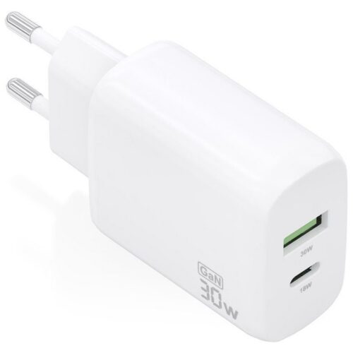 art_ais-carga20a110-0923_1-2 Cargador de Pared GaN Aisens A110-0923/ 1xUSB Tipo-C/ 1xUSB/ 30W/ Blanco