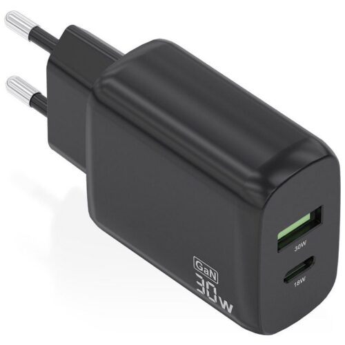 art_ais-carga20a110-0924_1-2 Cargador de Pared GaN Aisens A110-0924/ 1xUSB Tipo-C/ 1xUSB/ 30W/ Negro
