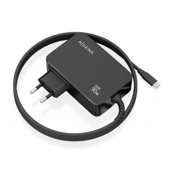 Cargador de Pared GaN Aisens ASCH-1PD90WL034-BK/ 1xUSB Tipo-C + Cable 1.8m/ 90W