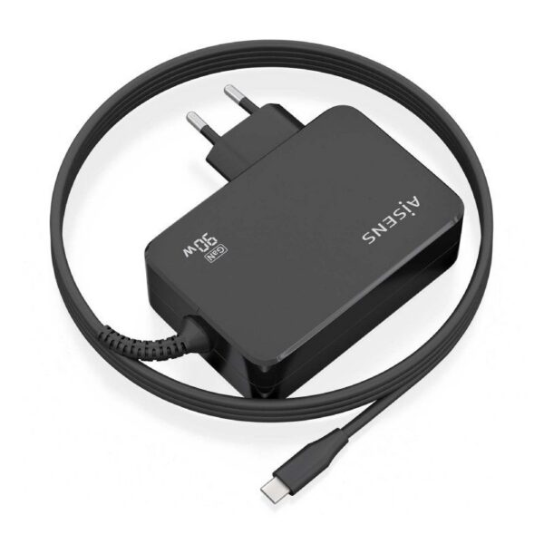 Cargador de Pared GaN Aisens ASCH-1PD90WL034-BK/ 1xUSB Tipo-C + Cable 1.8m/ 90W