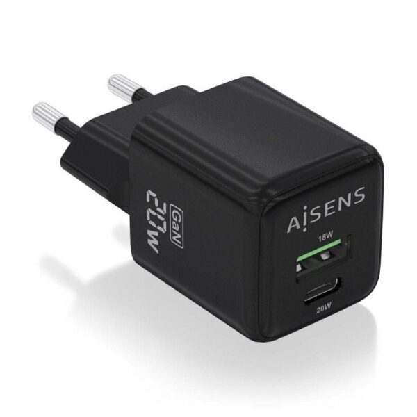 art_ais-carga20asch-20w2p011-bk_1-2 Cargador de Pared GaN Aisens ASCH-20W2P011-BK/ 1xUSB Tipo-C/ 1xUSB/ 20W