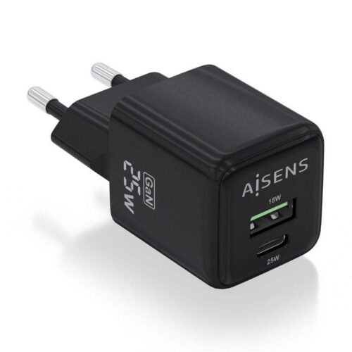 art_ais-carga20asch-25w2p015-bk_1-2 Cargador de Pared GaN Aisens ASCH-25W2P015-BK/ 1xUSB Tipo-C/ 1xUSB/ 25W