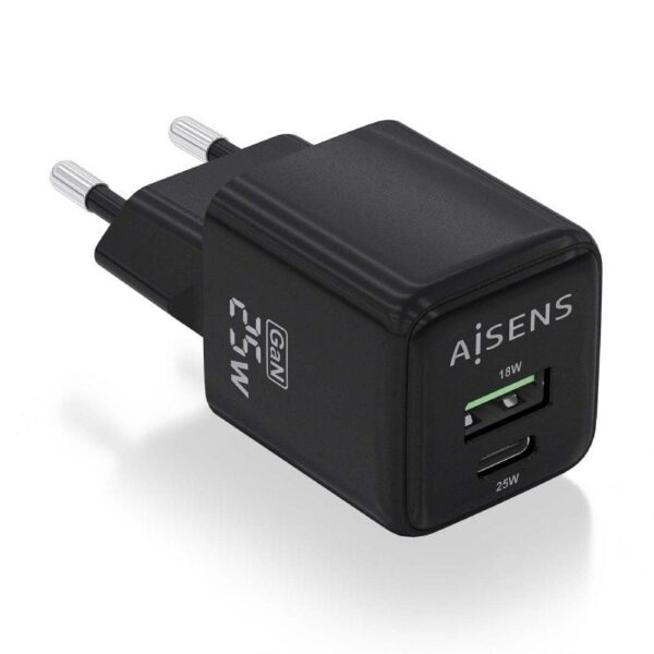 art_ais-carga20asch-25w2p015-bk_1-2 Cargador de Pared GaN Aisens ASCH-25W2P015-BK/ 1xUSB Tipo-C/ 1xUSB/ 25W