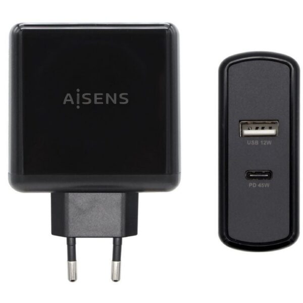 art_ais-carga20asch-2pd45a-bk_1-2 Cargador de Pared Aisens ASCH-2PD45A-BK/ 1xUSB Tipo-C/ 1x USB/ 57W