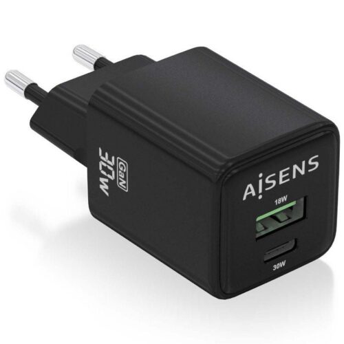 art_ais-carga20asch-30w2p038-bk_1-2 Cargador de Pared GaN Aisens ASCH-30W2P038-BK/ 1xUSB Tipo-C/ 1xUSB/ 30W