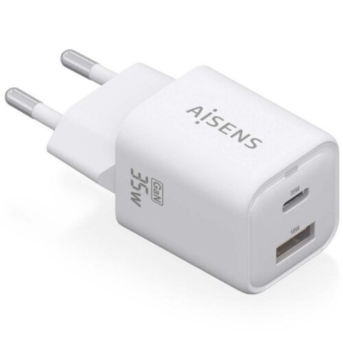 Cargador de Pared GaN Aisens ASCH-35W2P024-W/ 1xUSB Tipo-C/ 1xUSB/ 35W