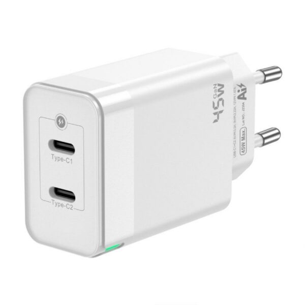 Cargador de Pared GaN Aisens ASCH-45W2P005-W/ 2xUSB Tipo-C/ 45W