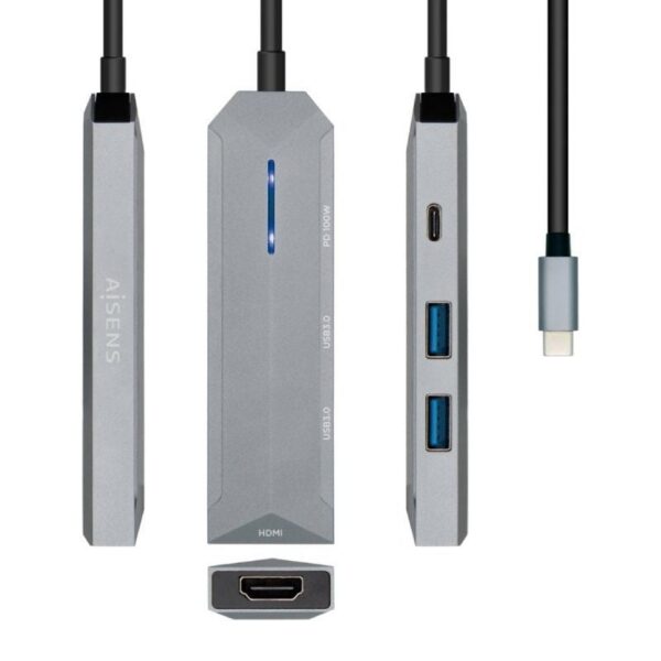 art_ais-hub20asuc-4p002-gr_1-2 Docking USB Tipo-C Aisens ASUC-4P002-GR/ 1xHDMI 4K/ 2xUSB/ 1xUSB Tipo-C PD/ Gris