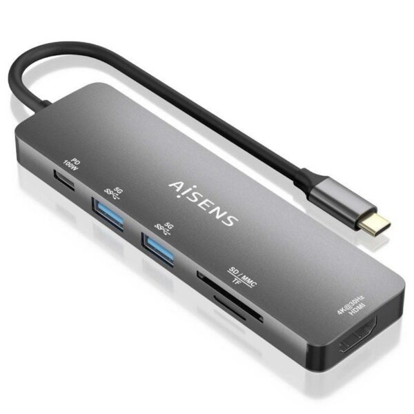 art_ais-hub20asuc-6p016-gr_1-2 Docking USB Tipo-C Aisens ASUC-6P016-GR/ 1xHDMI 4K/ 2xUSB/ 1xLector Tarjetas/ 1xUSB Tipo-C PD/ Gris