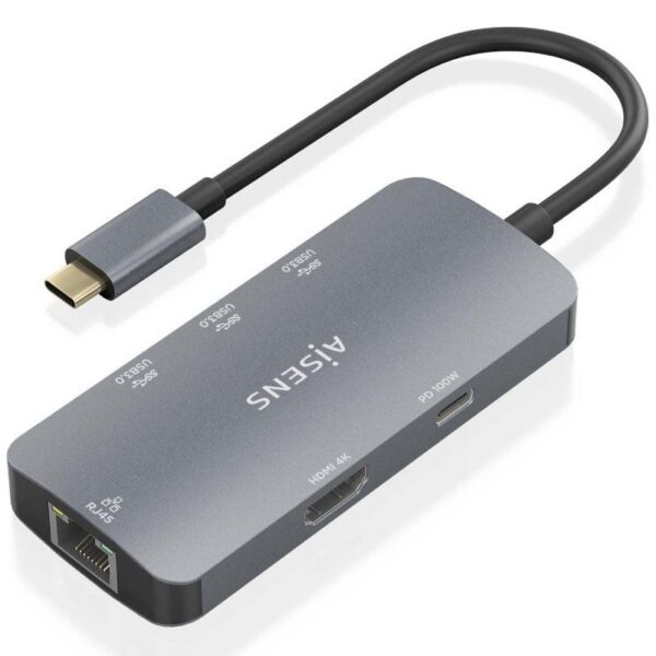 art_ais-hub20asuc-6p019-gr_1-2 Docking USB Tipo-C Aisens ASUC-6P019-GR/ 1xHDMI 4K/ 3xUSB/ 1xRJ45/ 1xUSB Tipo-C PD/ Gris