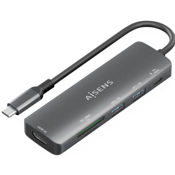 art_ais-hub20asuc-6p023-gr_1-2 Docking USB Tipo-C Aisens ASUC-5P011-GR/ 1xHDMI 4K/ 2xUSB/ 1xUSB Tipo-C PD/ 1xLector Tarjetas/ Gris