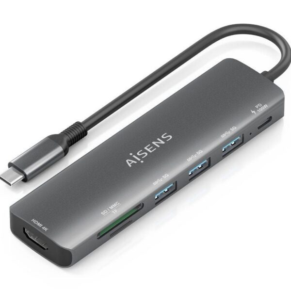 art_ais-hub20asuc-7p025-gr_1-2 Docking USB Tipo-C Aisens ASUC-7P025-GR/ 1xHDMI 4K/ 3xUSB/ 1xUSB Tipo-C PD/ 1xLector Tarjetas/ Gris