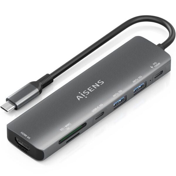 art_ais-hub20asuc-7p026-gr_1-2 Docking USB Tipo-C Aisens ASUC-7P026-GR/ 1xHDMI 4K/ 2xUSB/ 1xUSB Tipo-C / 1xUSB Tipo-C PD/ 1xLector Tarjetas/ Gris