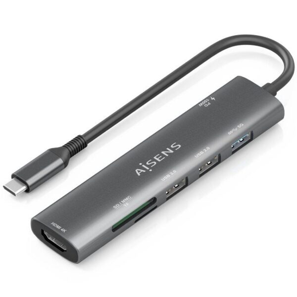 art_ais-hub20asuc-7p027-gr_1-2 Docking USB Tipo-C Aisens ASUC-7P025-GR/ 1xHDMI 4K/ 3xUSB/ 1xUSB Tipo-C PD/ 1xLector Tarjetas/ Gris