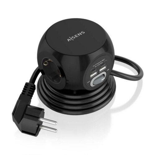 art_ais-regleta20asps-2a2c05-bk_1-2 Regleta con Interruptor Aisens ASPS-2A2C05-BK/ 3 Tomas de Corriente/ 2 USB Tipo-C/ 2 USB/ Cable 1.4m/ Negro