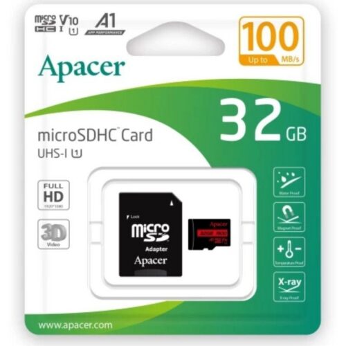 art_apa-microsd20ap32gmcsh10ub-r_1-2 Tarjeta de Memoria Apacer 32GB microSD HC UHS 1 con Adaptador/ Clase 10/ 100MBs