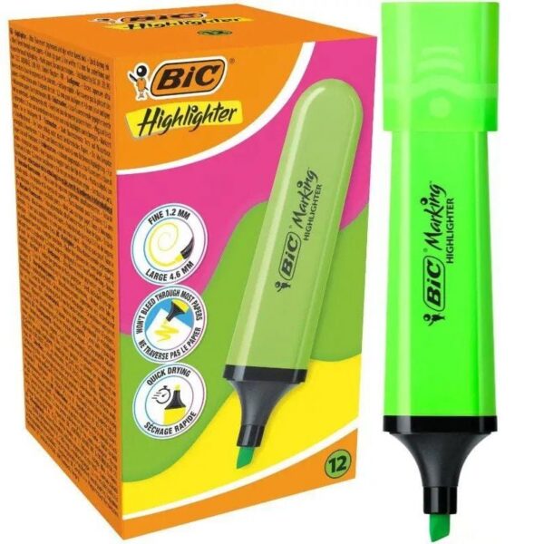 art_bic-fluorescente20fla20n20gr2012_1-2 Caja de Marcadores Fluorescentes Bic Highlighter Flat Neón/ 12 unidades/ Verdes