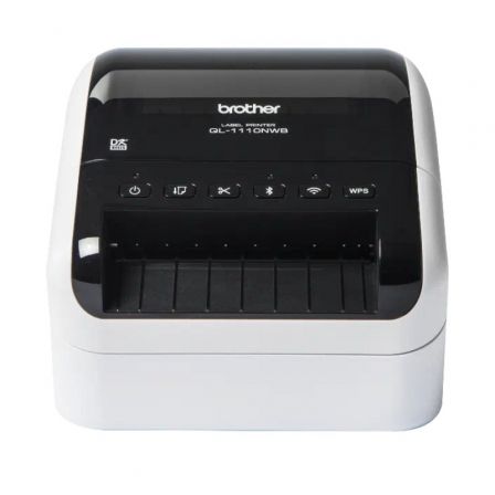 Impresora de Etiquetas Brother QL-1110NWBC Reacondicionado/ Térmica/ Ancho etiqueta 103mm/ USB-WIFI-Bluetooth-Ethernet/ Blanca y Negra