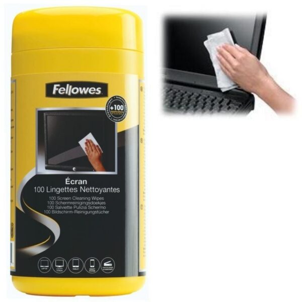 Dispensador de 100 Toallitas Fellowes 9183101 para Limpieza de Pantallas/ Pack de 6 Unidades
