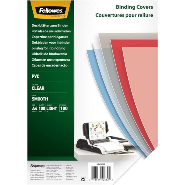 art_fell-portada205375901_1-3 Portadas de PVC Fellowes 5375901/ A4/ 180 Micras/ 100 unidades/ Transparente