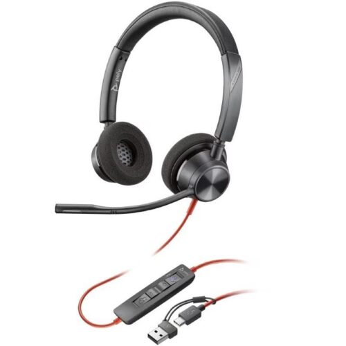 Auriculares Poly Blackwire 3320 para Microsoft Teams USB-C + Adaptador USB-C/A/ con Micrófono/ USB Tipo-C/ Negros