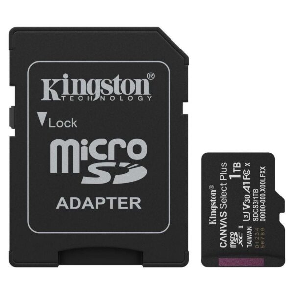 Tarjeta de Memoria Kingston CANVAS Select Plus 1TB microSD XC con Adaptador/ Clase 10/ 150MBs