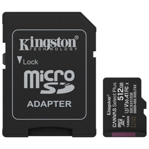 Tarjeta de Memoria Kingston CANVAS Select Plus 512GB microSD XC con Adaptador/ Clase 10/ 150MBs