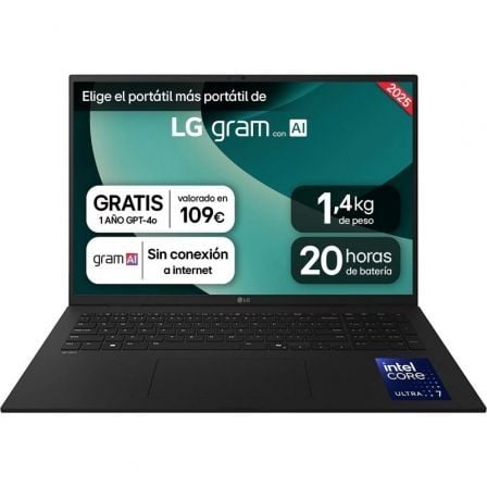 Portátil LG Gram 17ZD90T-G.AX78B Intel Core Ultra 7-255H/ 16GB/ 1TB SSD/ 17"/ Sin Sistema Operativo