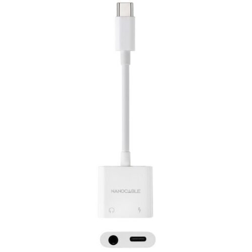 Adaptador Audio Nanocable 10.24.1206/ USB Tipo-C Macho - Jack 3.5 Hembra/ USB Tipo-C Hembra/ Blanco