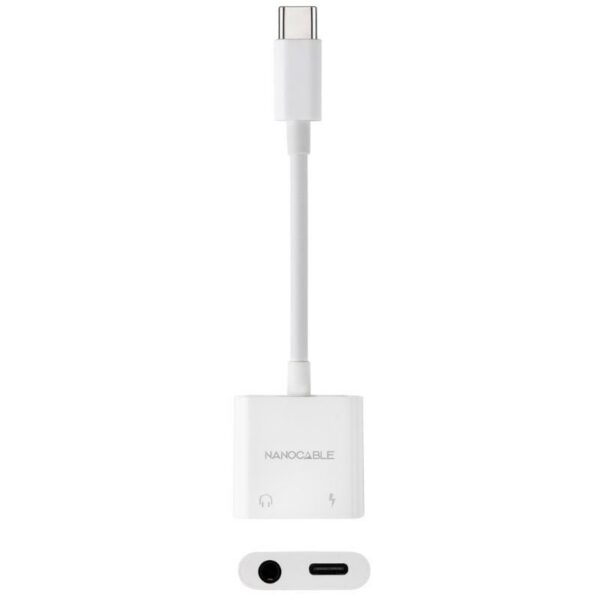 Adaptador Audio Nanocable 10.24.1206/ USB Tipo-C Macho - Jack 3.5 Hembra/ USB Tipo-C Hembra/ Blanco