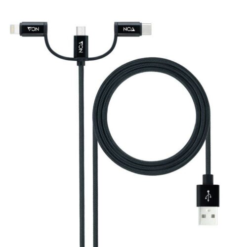 art_nan-cab20102001203200_1-1 Cable USB 2.0 Nanocable 10.01.3200/ Lightning Macho - Micro USB Macho/ USB Tipo-C Macho/ 1m/ Negro