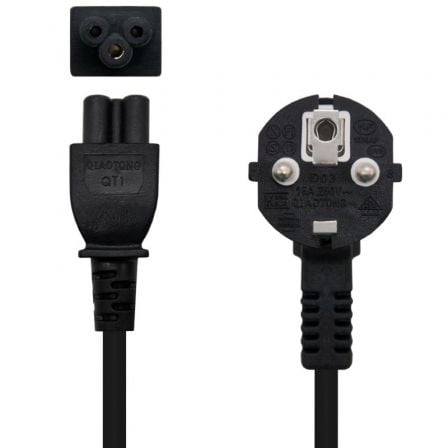art_nan-cab20102022200302-l200_1 Cable Alimentación Trébol Nanocable 10.22.0302-L200/ Schuko Macho - C5 Hembra/ 2m/ Negro