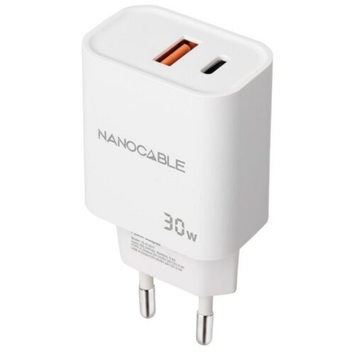 art_nan-carga20102010202011_1-1 Cargador de Pared Nanocable 10.10.2011/ 1xUSB/ 1xUSB Tipo-C/ 30W/ Blanco