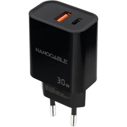 art_nan-carga20102010202012_1 Cargador de Pared Nanocable 10.10.2012/ 1xUSB/ 1xUSB Tipo-C/ 30W/ Negro