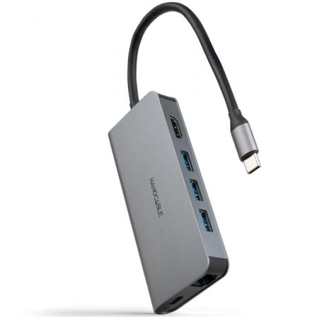 art_nan-hub20102016204609_1 Docking Tipo-C Nanocable 10.16.4609/ 3xUSB/ 1xHDMI 4K/ 1xRJ45/ 1xLector tarjetas/ 1xUSB Tipo-C PD/ Gris