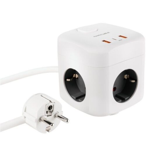 Regleta Nanocable 10.37.0011/ 3 Tomas de corriente/ 2 USB - 1 USB Tipo-C/ Cable 1.4m/ Blanca