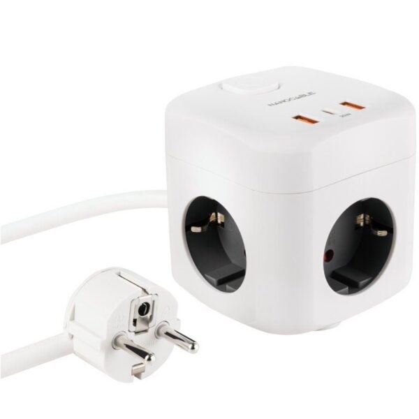 Regleta Nanocable 10.37.0011/ 3 Tomas de corriente/ 2 USB - 1 USB Tipo-C/ Cable 1.4m/ Blanca