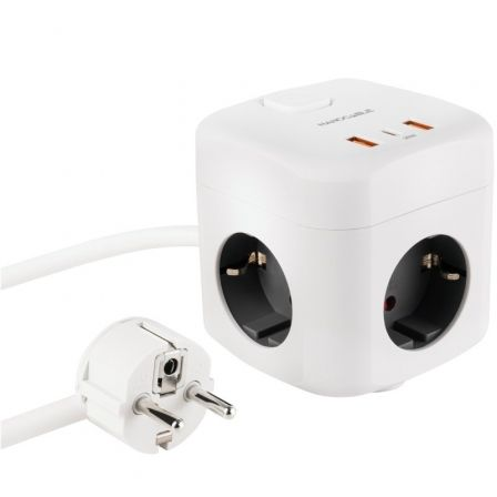 art_nan-regleta20102037200011_1 Regleta Nanocable 10.37.0011/ 3 Tomas de corriente/ 2 USB - 1 USB Tipo-C/ Cable 1.4m/ Blanca