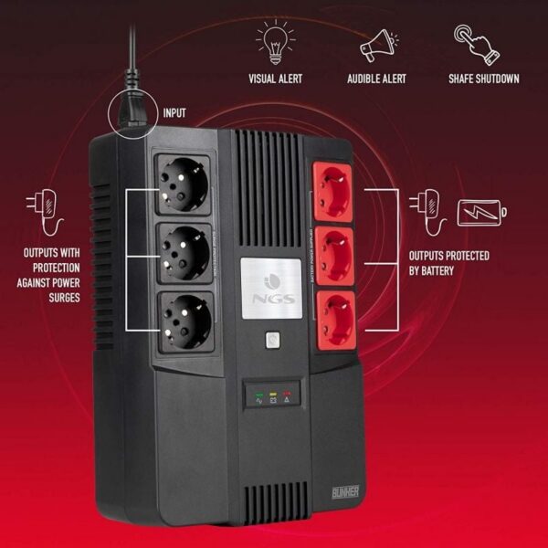 SAI Offline NGS Fortress Bunker/ 600VA-360W/ 6 Salidas/ Formato Bloque