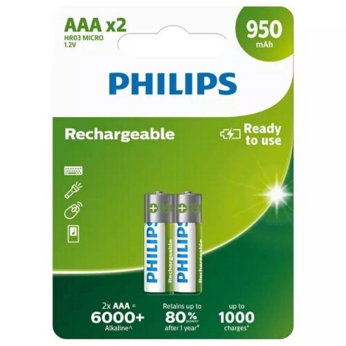 art_phil-pila20r03b2a952010_1-1 Pack de 2 Pilas AAA Philips R03B2A95/10/ 1.2V/ Recargables