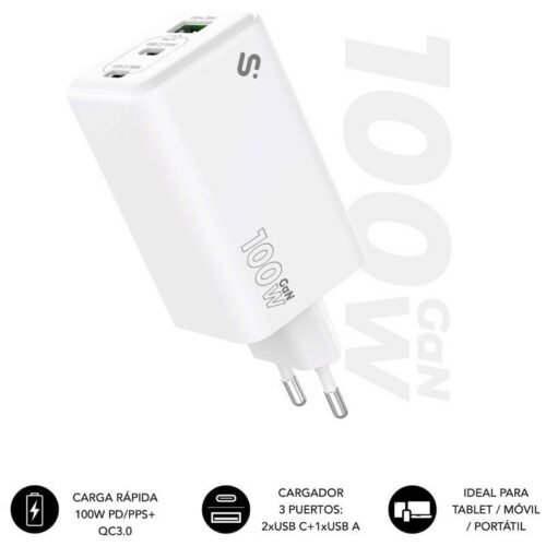 art_sub-carga20subchg-6g1003_1-1 Cargador GaN SUBBLIM 100W - 3 Puertos USB-C + USB-A | Carga Rápida para Portátiles, Smartphones y Tablets