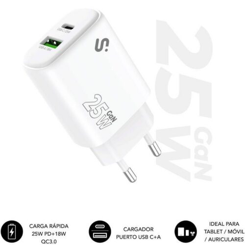 art_sub-carga20subchg-6g2510_1-1 Cargador GaN SUBBLIM 25W Doble Puerto USB-C + USB-A para Tablets y Móviles