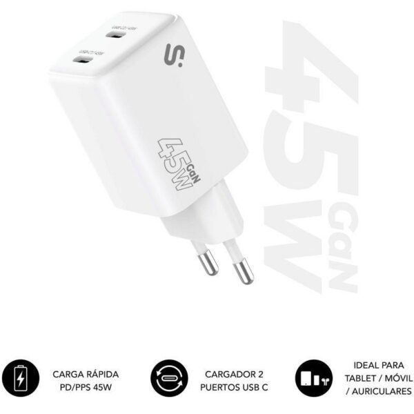 Cargador GaN Subblim 45W Dual USB-C: Carga Rápida para MacBook, iPhone y Más