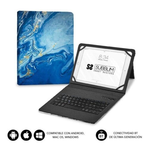 art_sub-funda20kt5-bttb01_1-1 Funda con Teclado Subblim Keytab Pro Bluetooth para Tablets de 9"-11"/ Marmol Azul