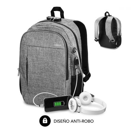 art_sub-mochi20bp-1ul0001_1 Mochila Subblim Urban Lock para Portátiles hasta 16"/ Puerto USB/ Antirrobo/ Gris