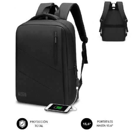art_sub-mochi20bp-2bl2002_1 Mochila Subblim City Backpack para Portátiles hasta 15.6"/ Puerto USB/ Negra
